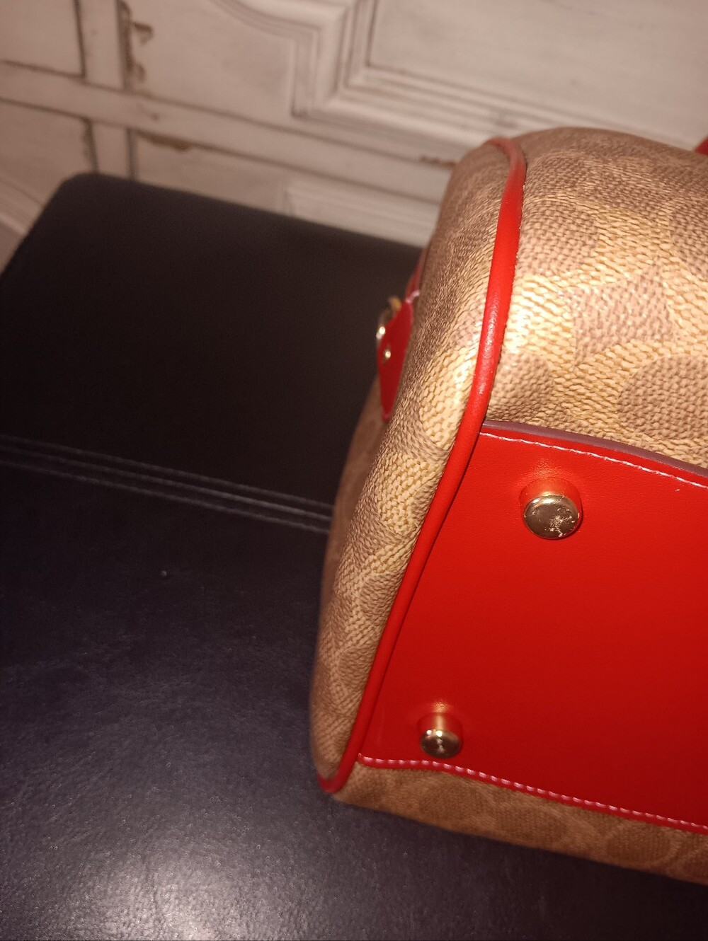 Coach Large Rowan Pink And Red Stripe Tan Signature With Wristlet And Strap - Picture 11 of 15